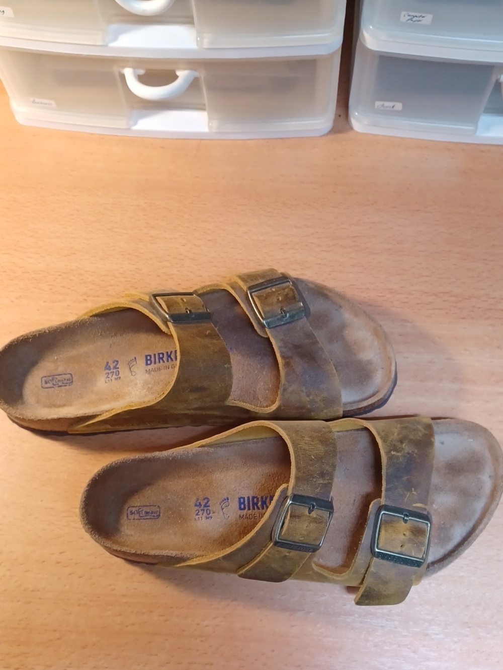 Birkenstock Arizona Two-Strap Sandals - Olive Green Brown Oiled Leather 42R